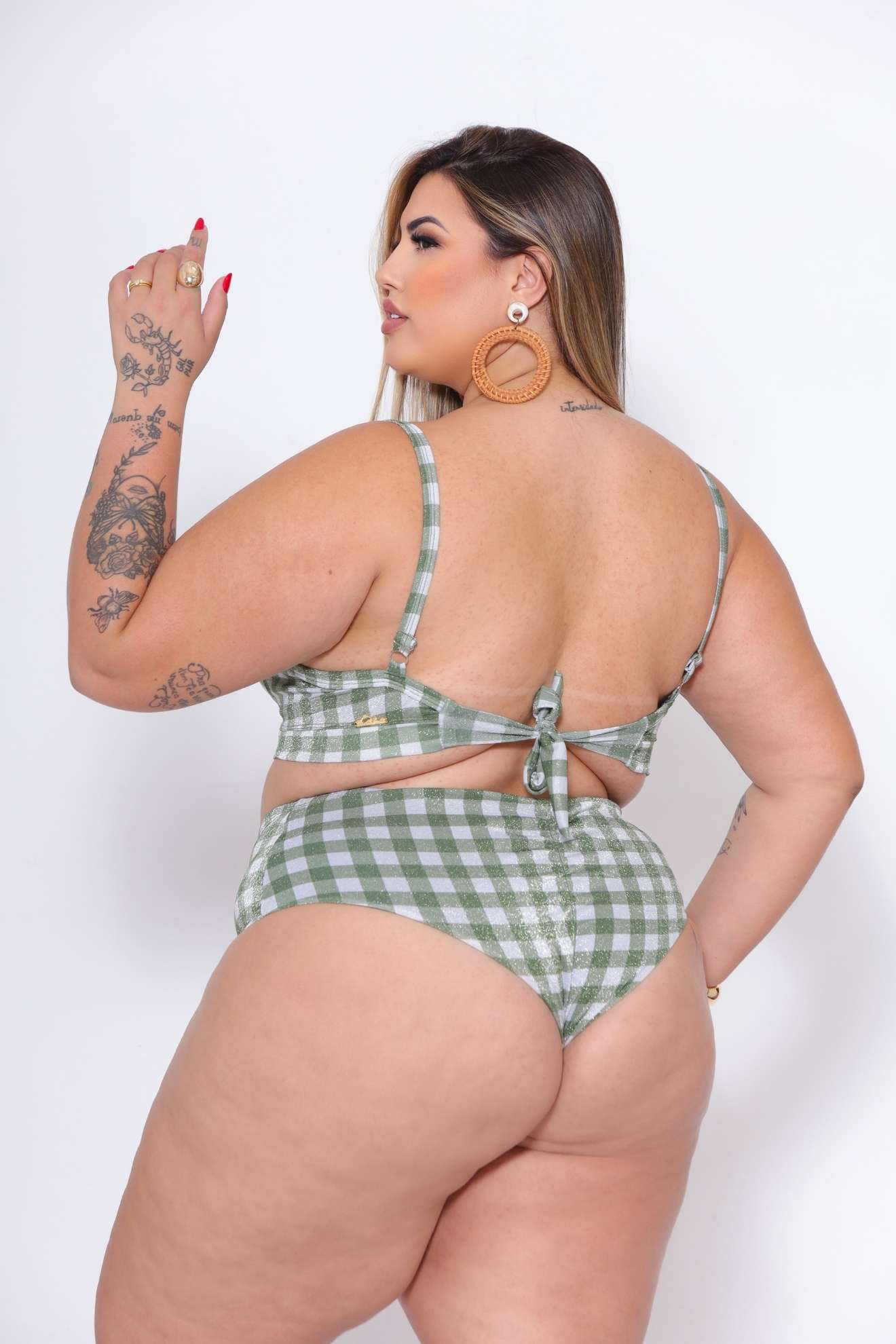 Biquíni Calcinha Cós Alto Hot Pants Empina Bumbum Xadrez (Parte de Baixo)